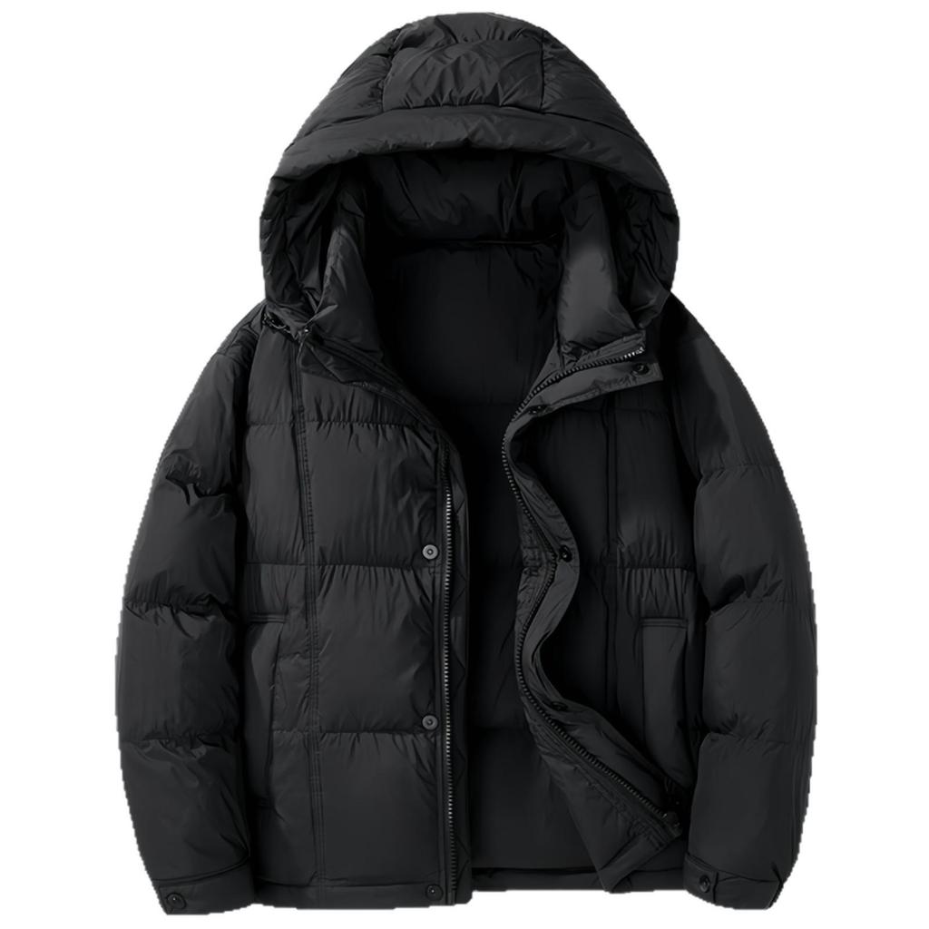 Men's White Duck Down Hooded Winter Jacket - Couples' Style, Windproof, Warm, Thickened, Short Length