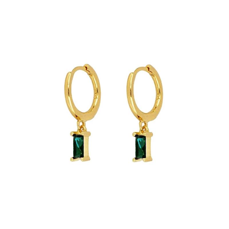 Green Zircon Square Ear Buckle Retro Cold Wind Earrings Blogger Stacked Geometric Rectangular Earrings Tide