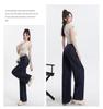 Women's Dark Blue Tencel Wide-Leg Jeans with Stitched Letter Waist