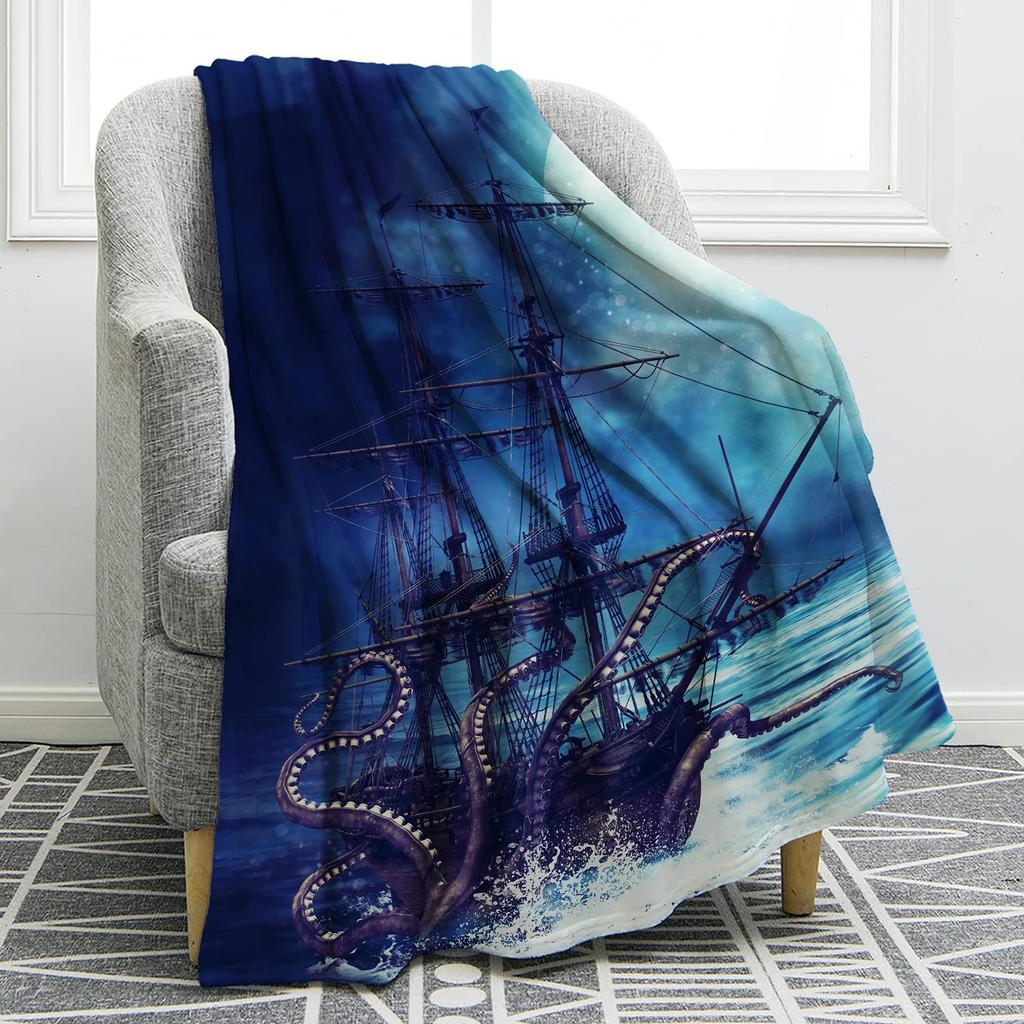 Marine animal cartoon animation digitalprinted polyester velvet flannel cover blanket Fleece soft sofa cover blankets for beds