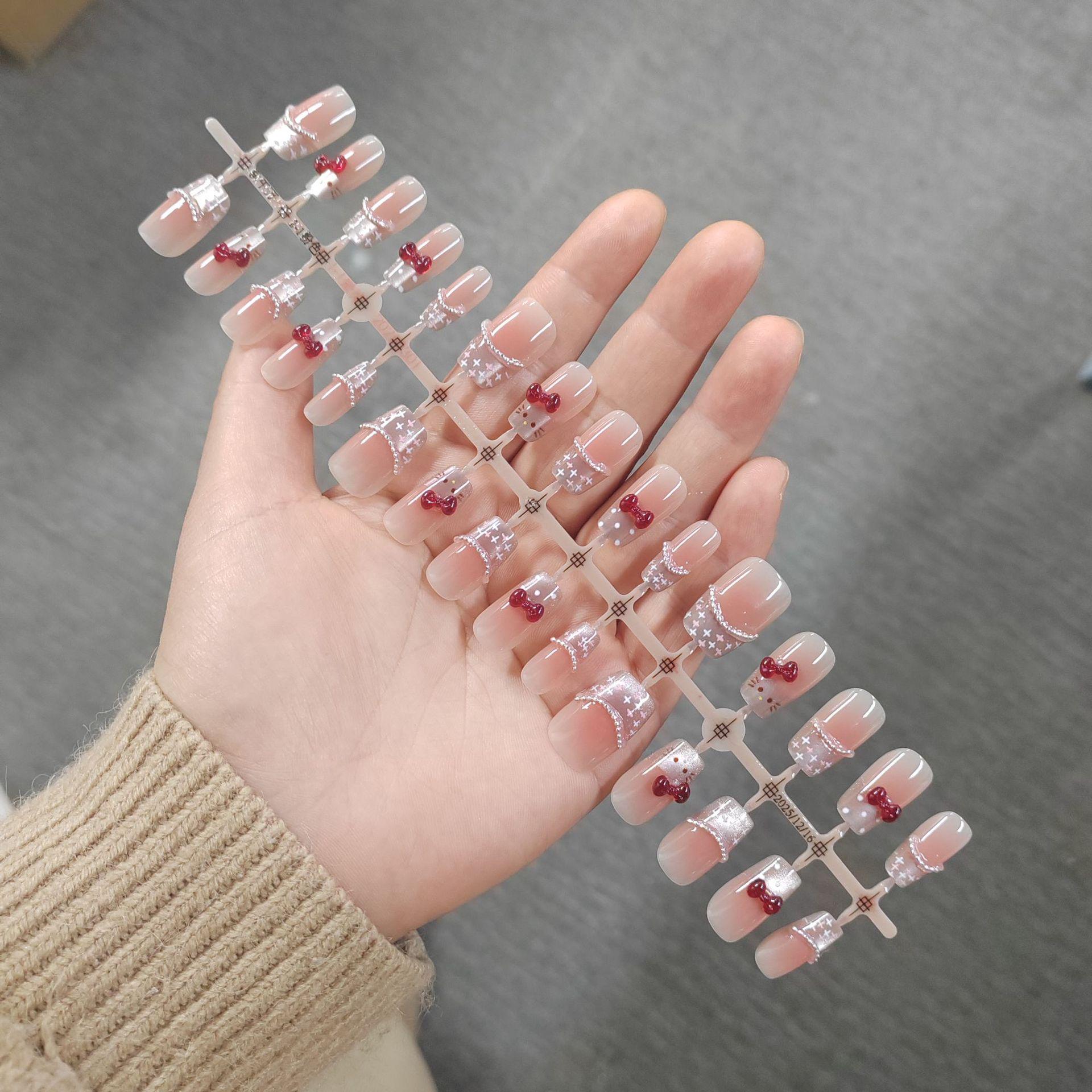 30-Piece Wearable Cat Eye French Bow Nail Art Set - Spicy Girl Style