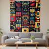 Abstract Wall Tapestry Aztec Tribal Geometric Symbols Red Teal Yellow Navy Ethnic Pattern Decor for Living Room Bedroom Dorm