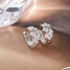 Korean-Style Geometric Earrings: Two-Color Gold & Silver Zircon Studs