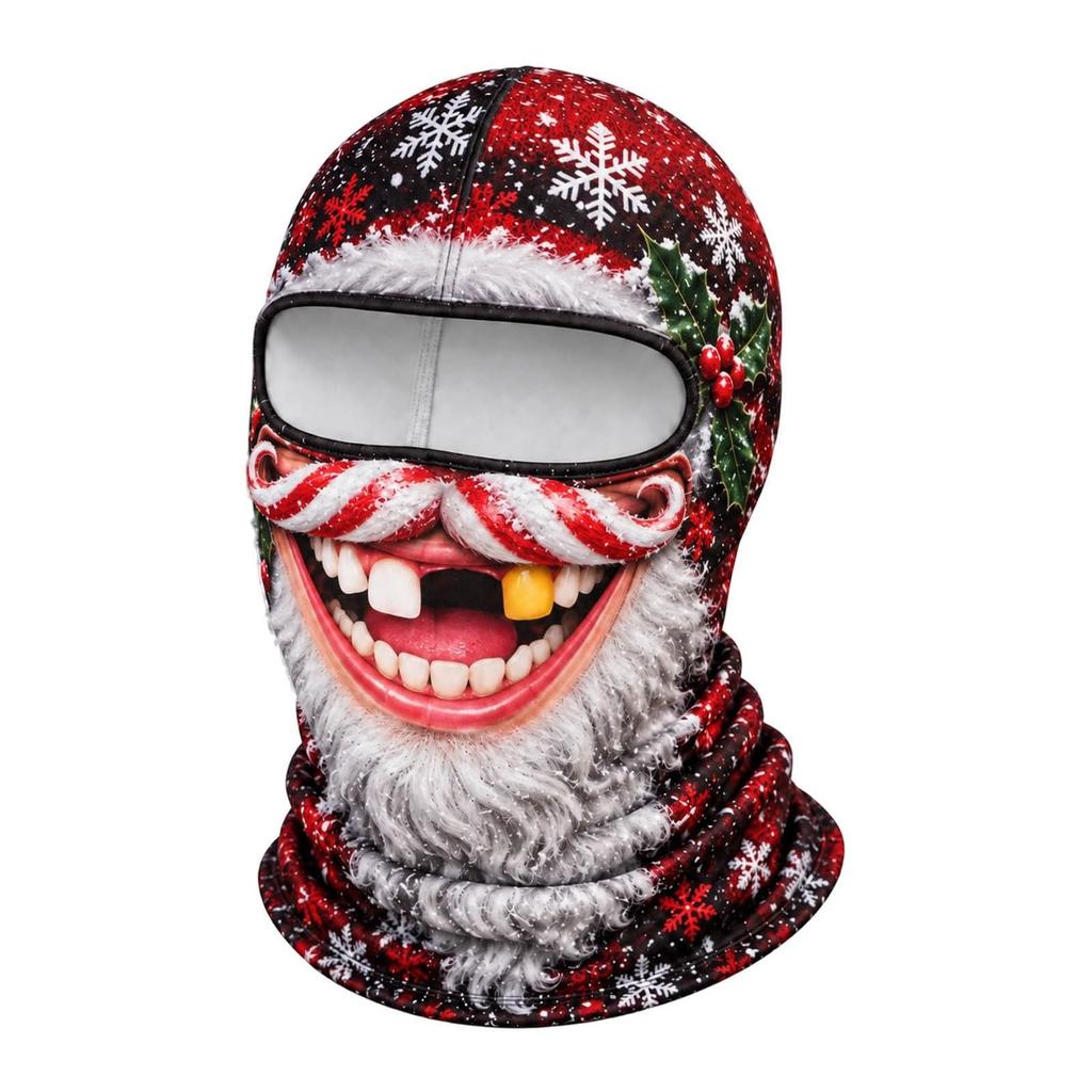 Hombre Viejo Esquía, Divertido Realista 3D Estampado Completo Cara Completa Invierno Cortavientos Sombrero, Gafas de Sol No Incluidas