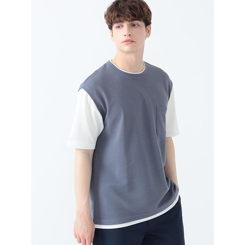 [Beams Heart] S/S TEE Cool Touch Sensation Fake Layered Vest T-shirt Men's SMOKE_BLUE L