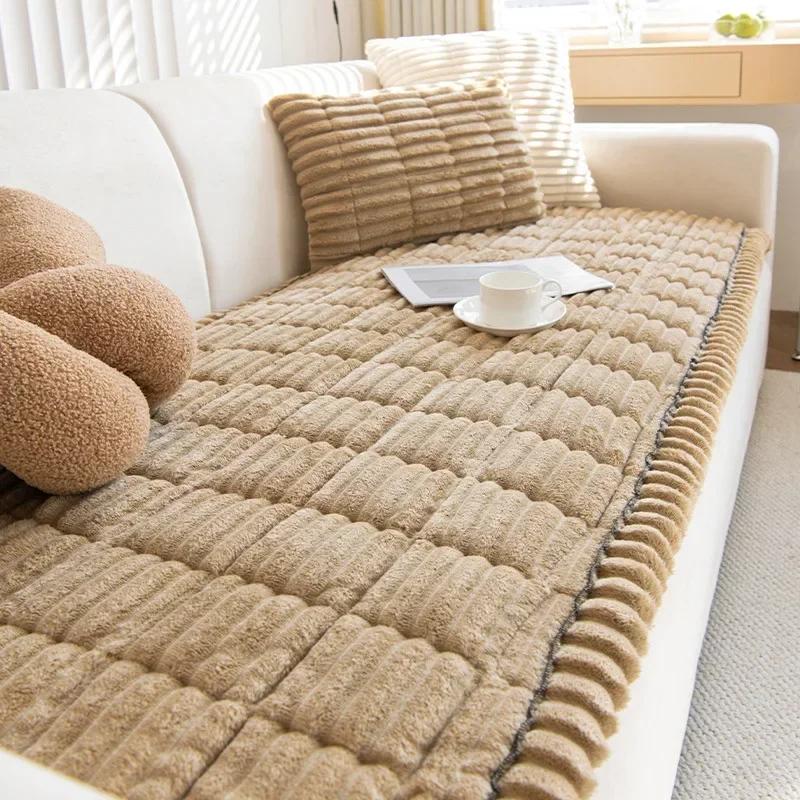 Corduroy Sofa Cushion Non-Slip Thickened Sofa Cover Cloth Warm Dust Soft Velvet Warm Backrest Armrest Towels Window Sill Pad