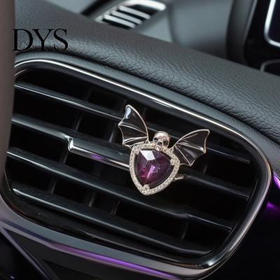 Durable Alloy Air Freshener Halloween Car Vent Clip, Metallic Skull Bat Automotive Interior Decoration Charm, Cool Auto Aroma Diffuser for Gothic