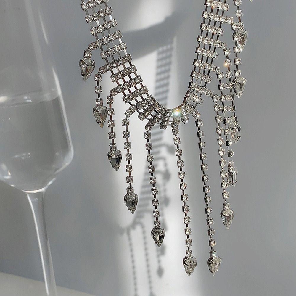 Geometric Full Rhinestone Necklaces Korean Style Wedding Bride Jewelry Tassel Necklaces  Wedding