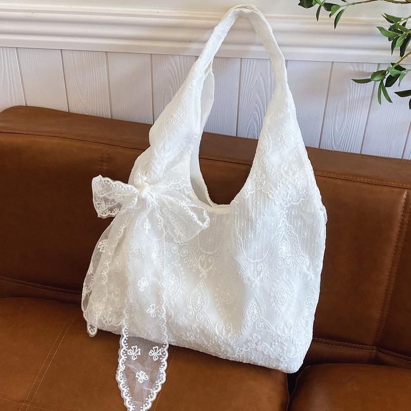 Korean Fresh Lace Flower Canvas Shoulder Bag Fashion Sweet Tote Bags Handbag Female Large Capacity Shopping Commuting Bags