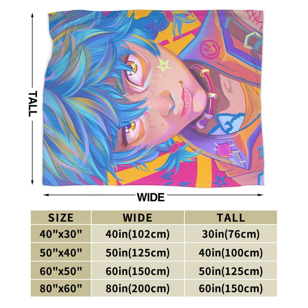 Anime Jinx Arcane Super Soft Blanket 3D Print Picnic Plush Throw Blanket Fashion Bedroom Flannel Bedspread Sofa Bed Cover