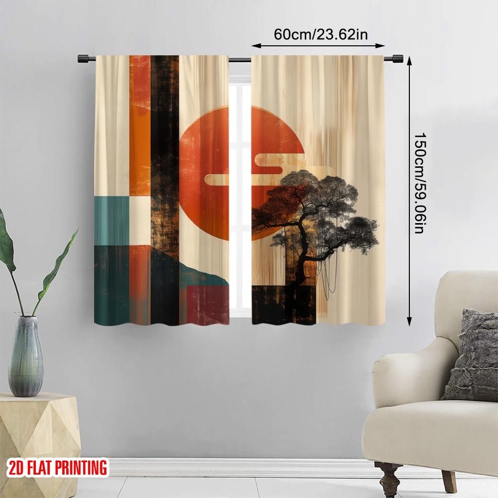 2 szt., druk płaski 2D Zasłony Rolety ZenSunsetAbstract Trwała tkanina 100% poliestrowa (bez pręta) Dekoracje wewnątrz