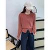 Chic Design Button Sweater Jacket Women's Lace Round Neck Waist Short Knitted Cardigan Tide