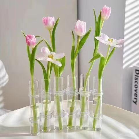 Test Tube Glass Vase Insertion Type Decorative Flower Rack Hydroponic Flower Pot Combination Vase Office Living Room Decoration