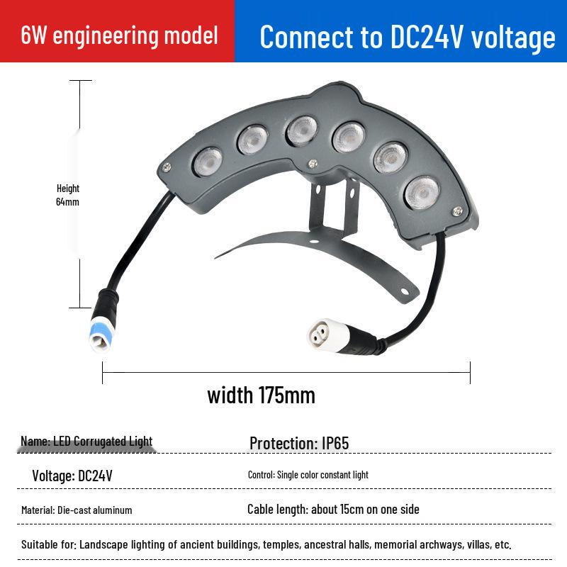 24V 6W Wasserdichte LED-Dachziegelleuchte für Außenbereiche, Tempel oder Pavillons