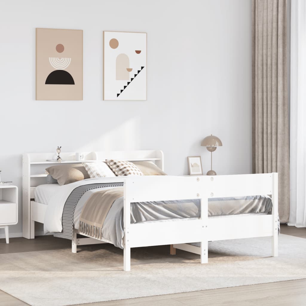 Vidaxl Rama Łóżka Bez Materaca, Biała, 140X190 Cm, Lite Drewno Sosnowe