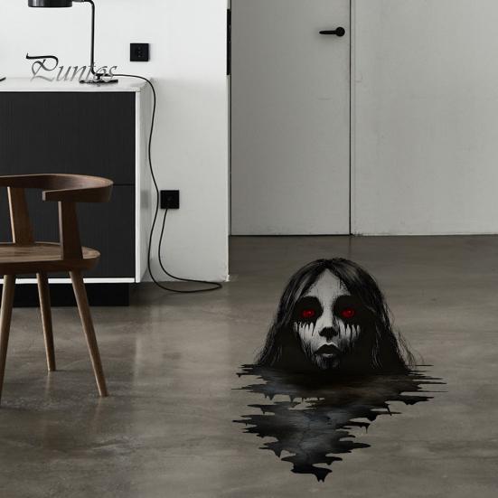 Haunted House Floor Decal 1 Set Halloween Female Ghost Sticker Waterproof PVC Self-adhesive Creepy Home Bedroom Lifelike Living Room Wall Decoration