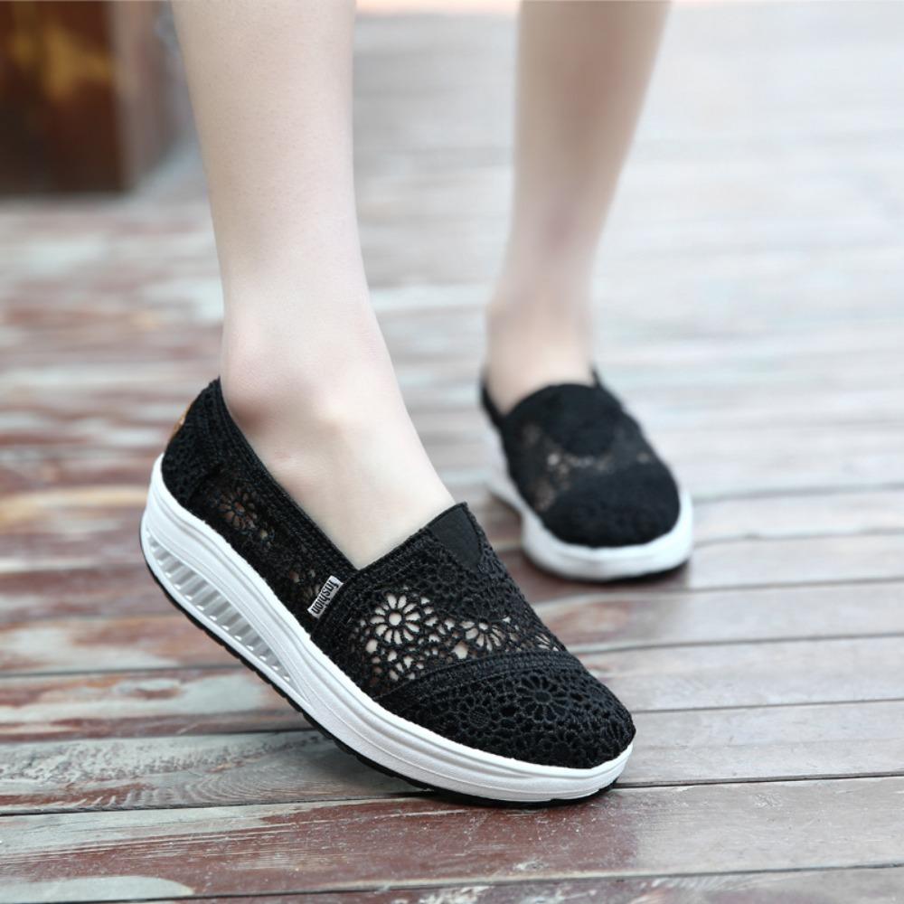 Summer canvas shoes, women's platform lese lace shoes, mesh cloth breathable, heightened small white shoes, flatform mesh shoes, women's single shoes
