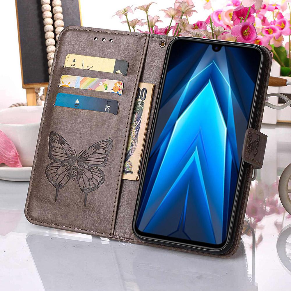 For TECNO Pop 5 LTE 4G Wallet Case with Wrist Strap Butterfly Imprint Leather Phone Cover