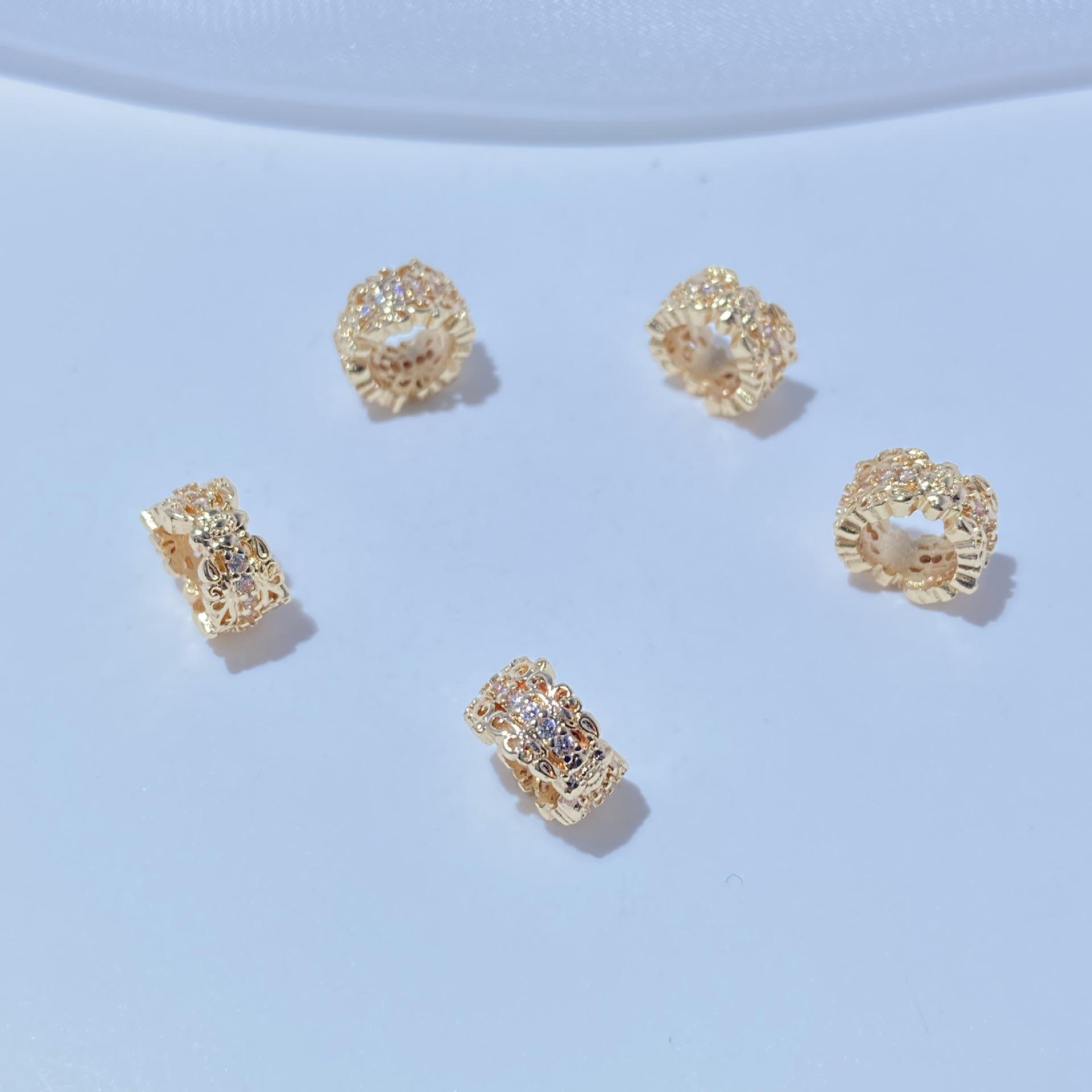 

Посеребренная 14K золотом бусина-разделитель с большим отверстием, кубический цирконий, дизайн Корона Жуи , двусторонняя деталь для DIY-нанизывания