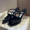 Fashion Slippers Women'S 2025 Summer New Style Patent Leather Thin-Heeled Hollowed-Out Fairy Style One-Shoulder High-Heeled Sandals
