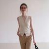 Old money wind zipper v-neck knitted sweater vest vest women's summer wear high-end sense thin sleeveless cardigan top