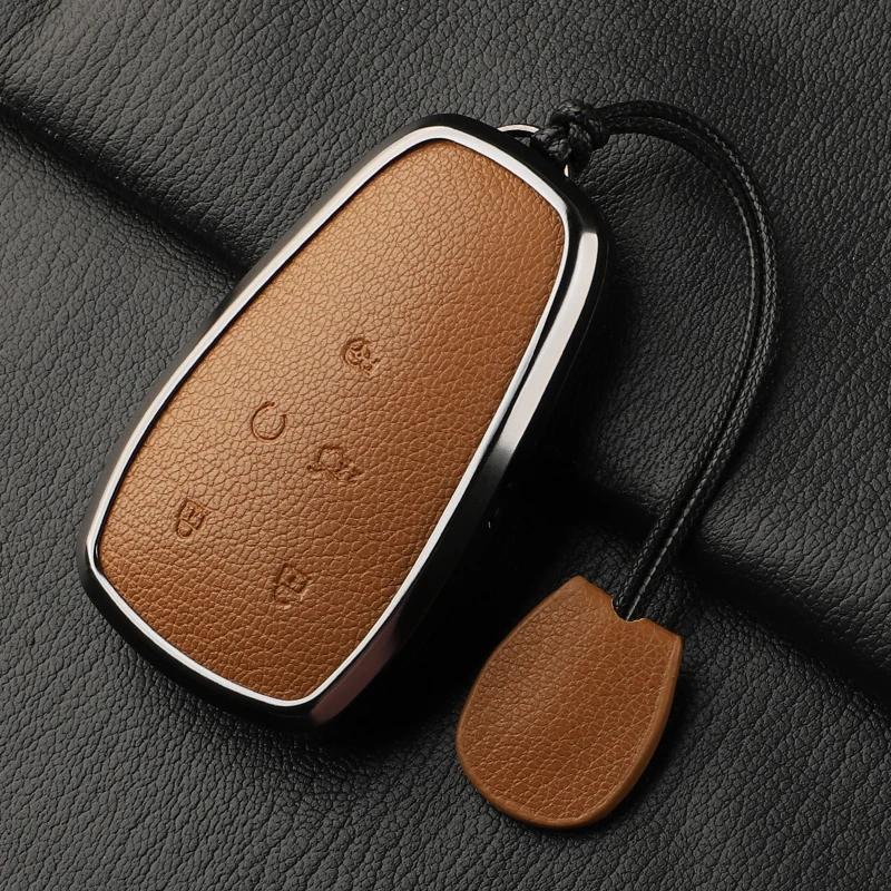 Aluminum Alloy Goatskin Car Key Case Cover For Changan Eado Unit Cs35Plus Cs55Plus Cs75Plus Car Key Protection Shell Accessories