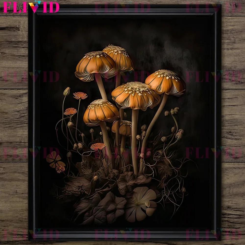 Dunkler Waldpilz und Vintage Rosa Rosen Vintage Wandkunst Druck Dunkel Botanisch Hexerei Gotischer Druck Wohnzimmer Dekoration