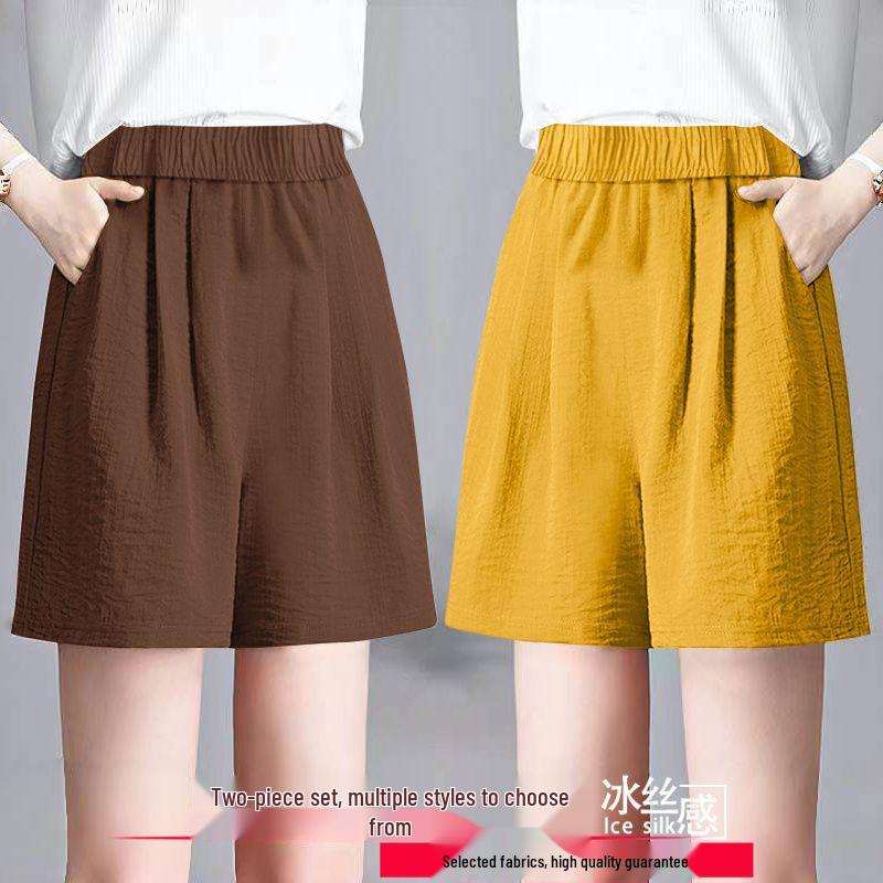 Ice Silk Women's Plus Size Summer Capris: Loose Straight, High Waist, Casual Wide Leg Shorts