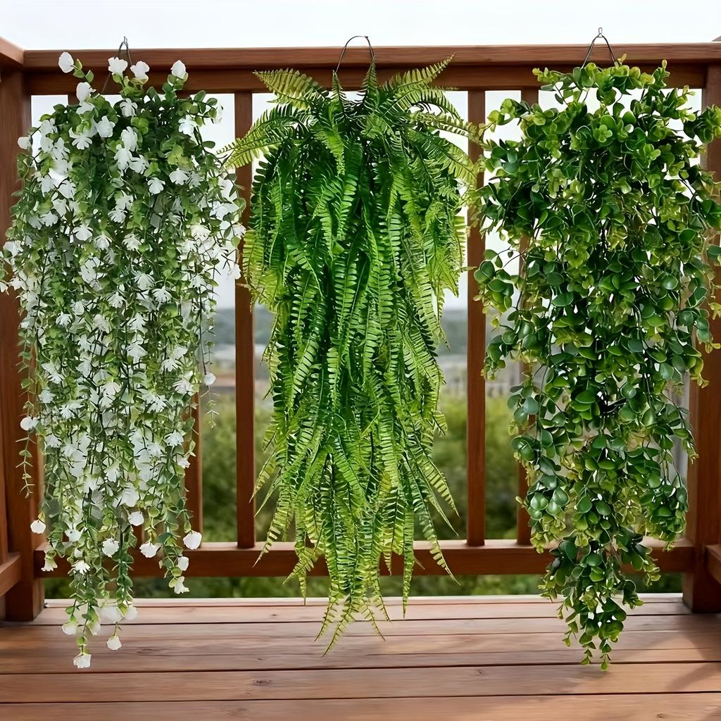 2pcs Outdoor Hanging Artificial Greenery Set UV-Resistant Faux Ivy Plastic Leaves for Garden Patio Porch Office Wedding Festival