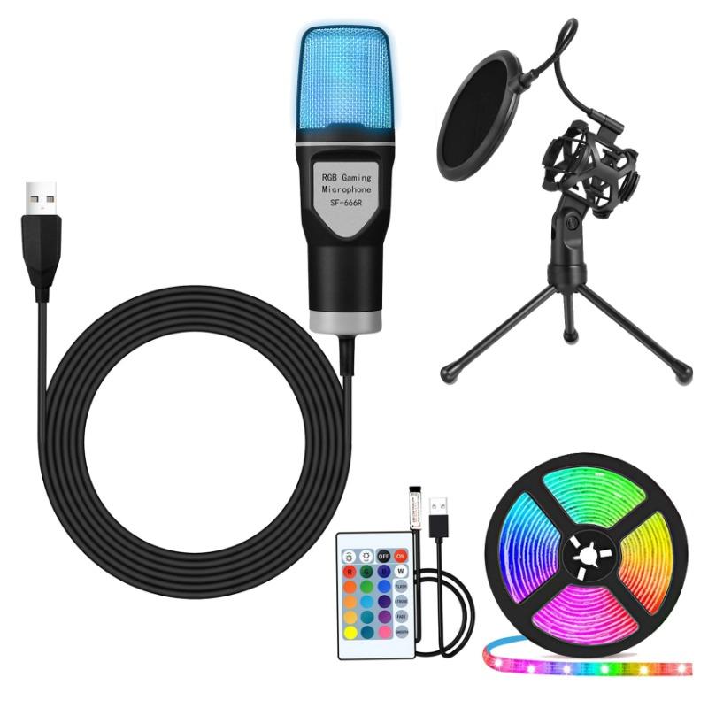 Free Shipping USB Microphone RGB Microfone Condensador Wire Gaming Mic for Podcast Recording Studio Streaming Laptop Desktop PC