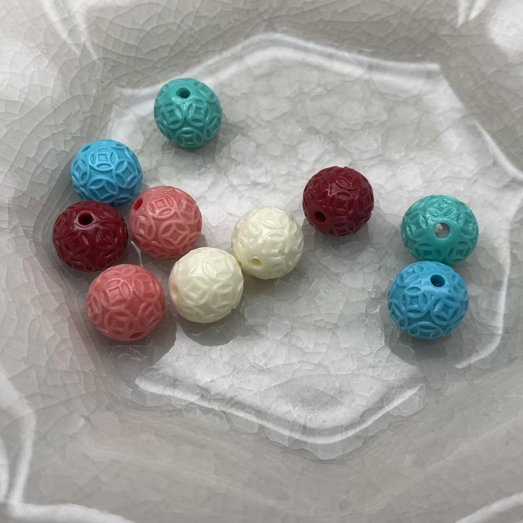 12mm Carved Coin-Pattern Round Loose Beads, 30 Pieces Per Pack, for DIY Bracelet, Necklace and Jewellery Making