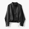 New semi-vegetable tanned sheepskin women's loose leather jacket stand-up collar short drawstring top batwing sleeves