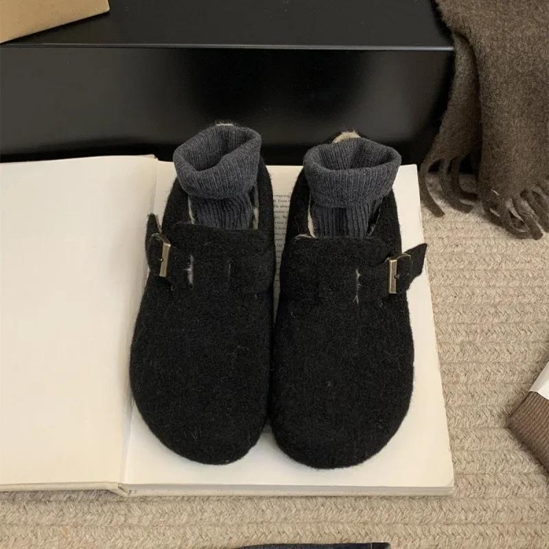

Fashion 2025 Pumps Thick Soled Plush Cotton Shoes Increased Height Inside Winter New Fur Shoes for Women Wearing Woolen Single Shoes New 39 чёрный