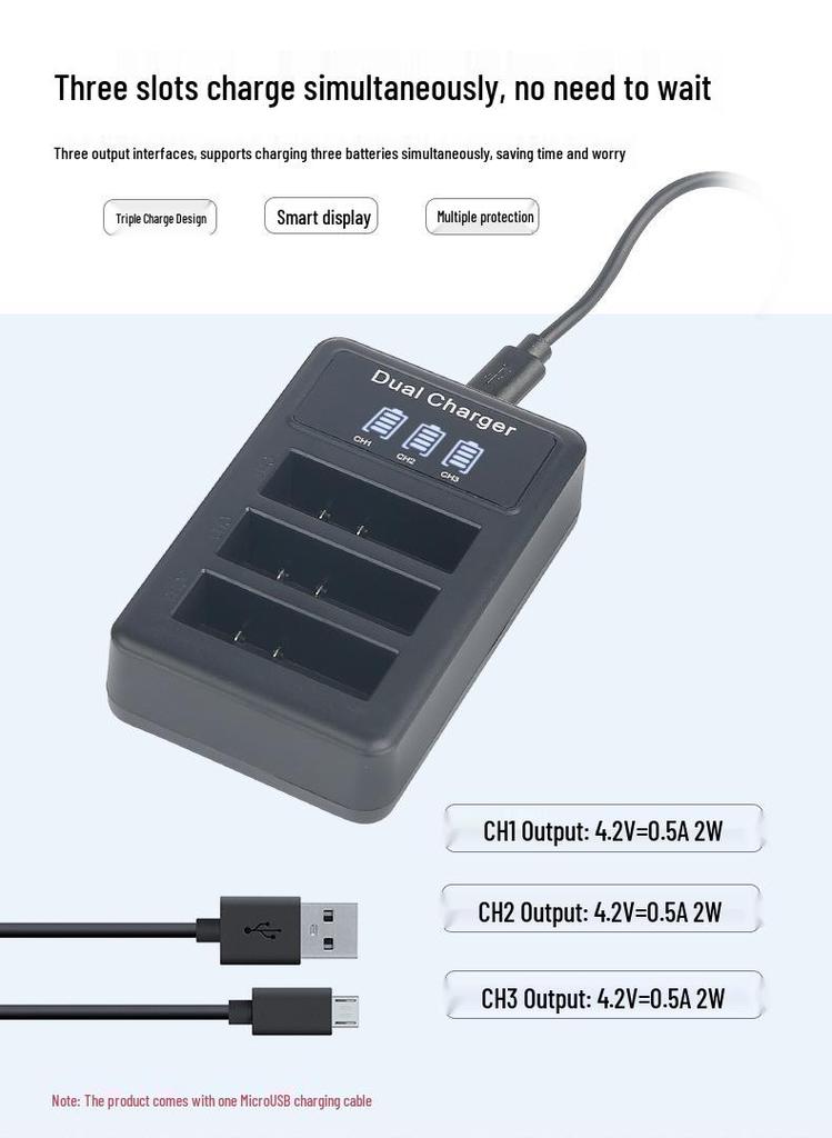 AZ16-1 Xiaoyi 4K Sports Camera Triple Battery Charger for 2nd Gen 4K+ Action Camera Accessories