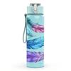 1PC Multicolor Soft Feather Art Print 750ml Color Plastic Sports Water Bottle Leakproof Flip Straw Lid Suitable for Sports Office Home Use