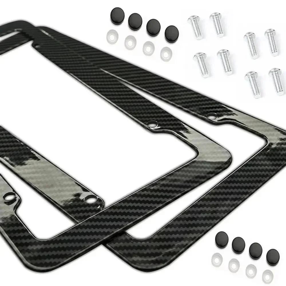 2 Pieces High-Quality Carbon Fiber Textured Universal US/CA Standard Size License Plate Frame Covers - Car Accessories