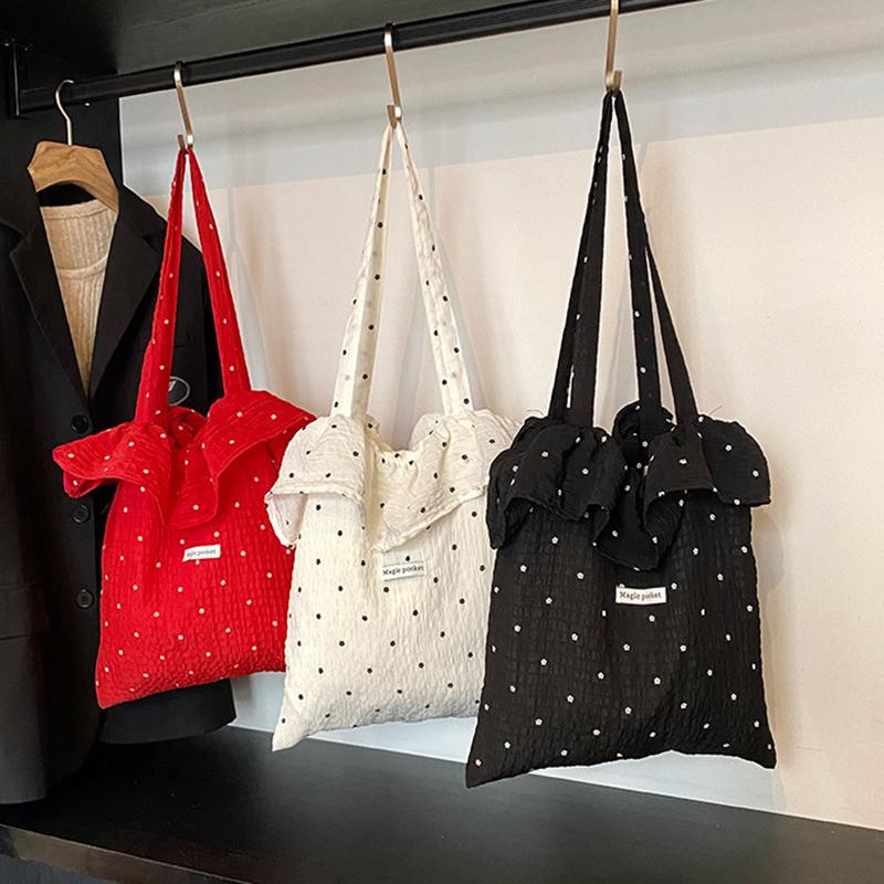 All-match Wave Point Chiffon Shoulder Bag Large Capacity Fairy Mesh Handbag Commuting Bag Korean Style Tote Bag Women KTY