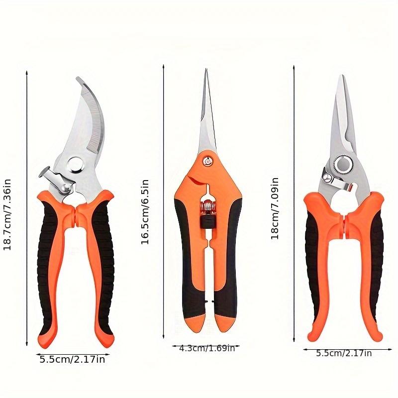 3pcs Garden Pruning Shears Set - Stainless Steel, Non-Slip Handles, Labor-Saving High-Tension Springs, Metal Blade Trimmers for Efficient Gardening