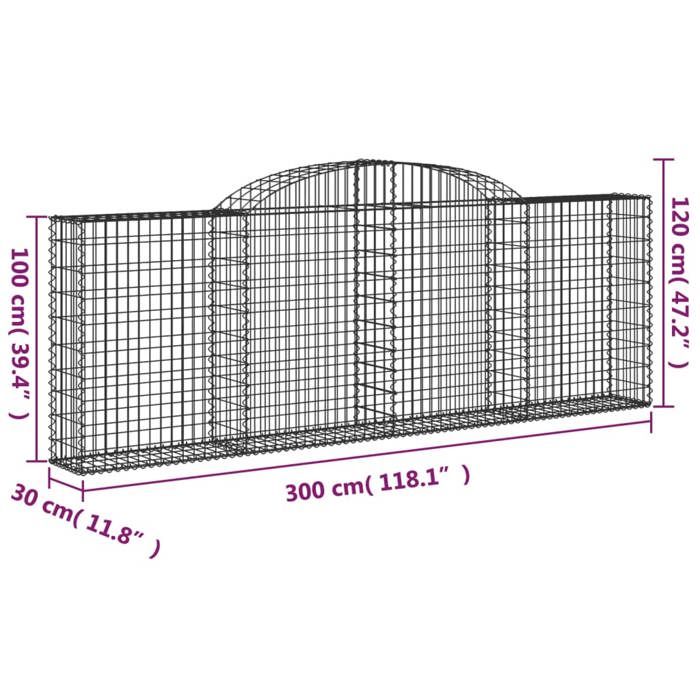 VidaXL Paniers à gabions arqués 3 pcs 300x30x100/120 cm fer galvanisé, gabion, cage de gabion, panier de mur de gabion, mur 3146522
