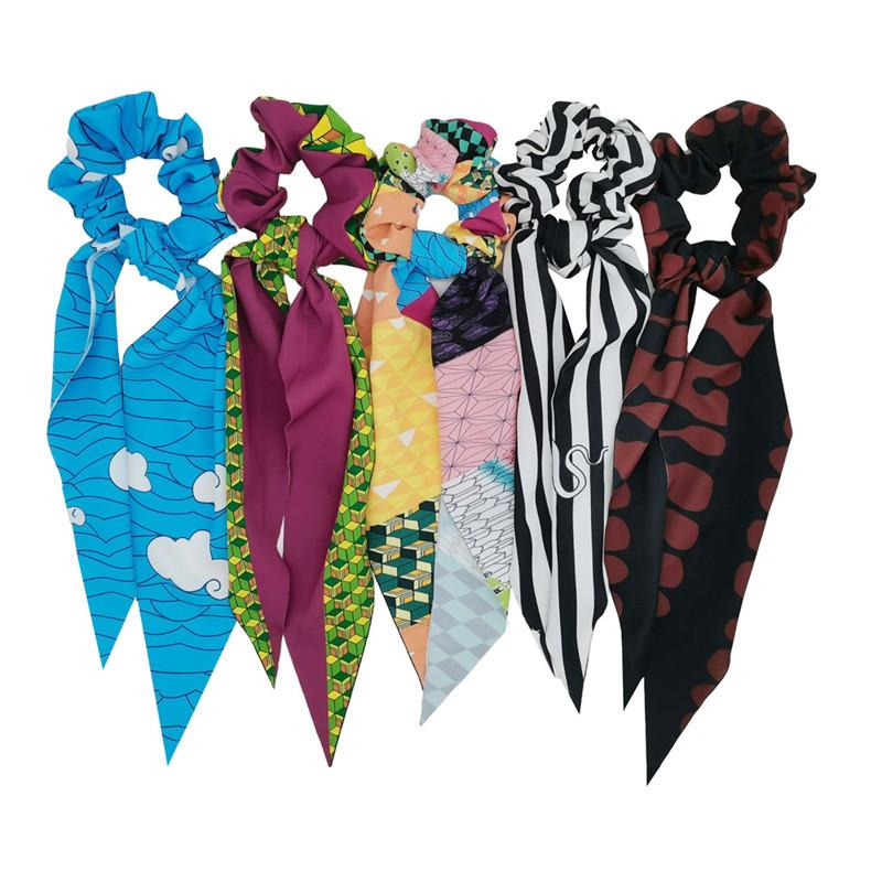 Kamado Nezuko Cosplay Large Intestine Hair Silk Scarf Ring New Head Rope French Style Girls Hair Band Gifts For Girls