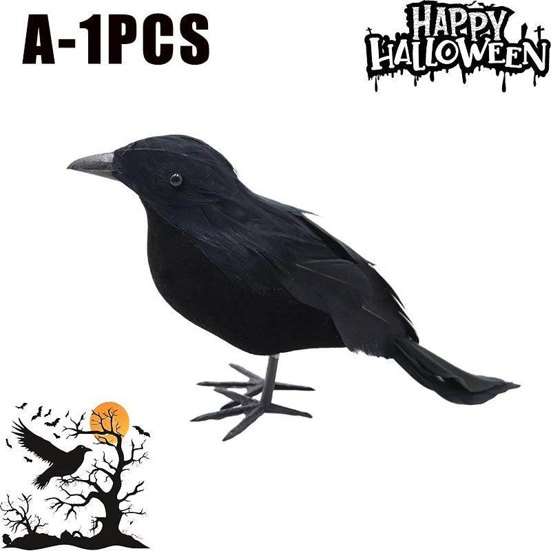 Spooky Halloween Black Crow Feather Decor Set Scary Ravens for Outdoor Garden Party Decoration Creepy Bird Themed Ornaments