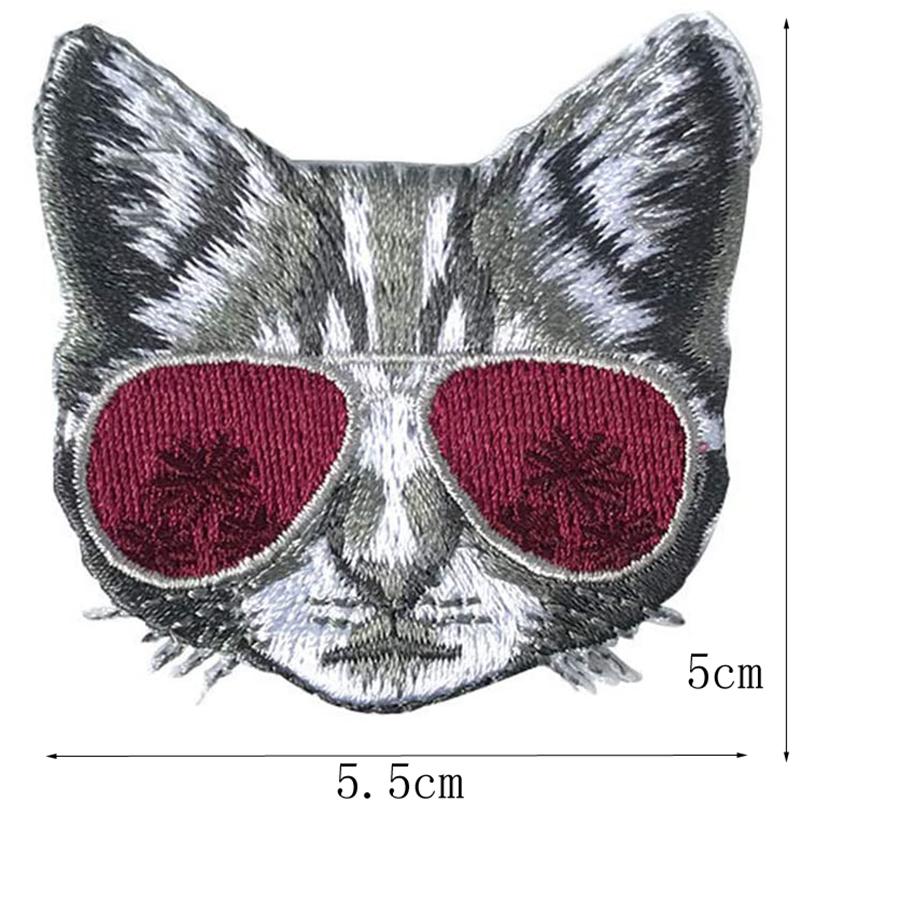 2Pcs Red Sunglasses Cool Cat Patches Wholesale Cuteanimal Embroidery Appliques Clothes Jeans Badges
