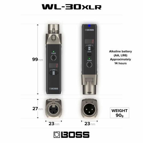 BOSS WL-30XLR Wireless System: Easy Setup, Wirelessly Transforms Dynamic Microphones, Up To 70m Transmission Range, 4 Channels, Ideal for Live Perform