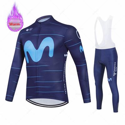 New 2025 Bicycle Winter Cycling Clothes Movistar Long Sleeve Clothing Riding Jersey Set Mtb Thermal Fleece Maillot Ropa Ciclismo