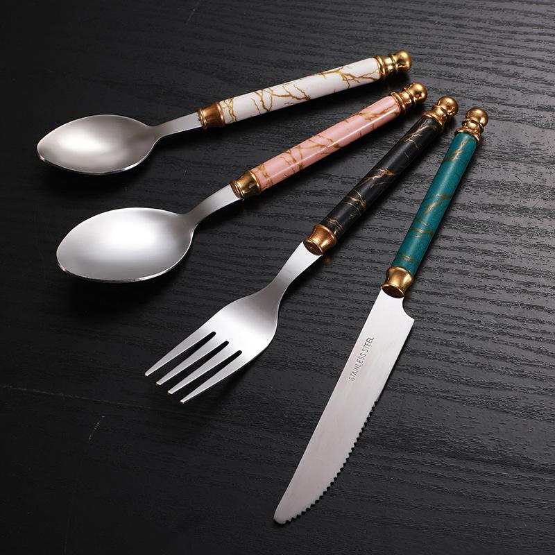 Light luxury Nordic gold-plated western tableware household western restaurant knife four-piece set thickened stainless steel knife, fork