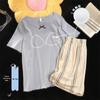 2026 New Style Women's Summer Cotton Pajama Set with Built-in Bra: Round Neck, Short Sleeves, Shorts, Sweet Casual Loungewear