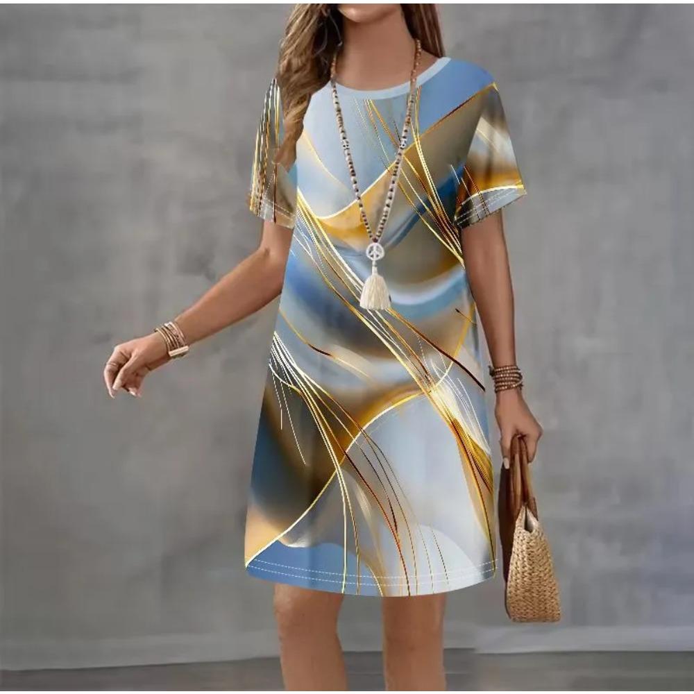 Creative Colorful Patterns 3D Printing Dresses Women Fashion Summer Loose Plus Size Comfortable Breathable Short Sleeve Dresse