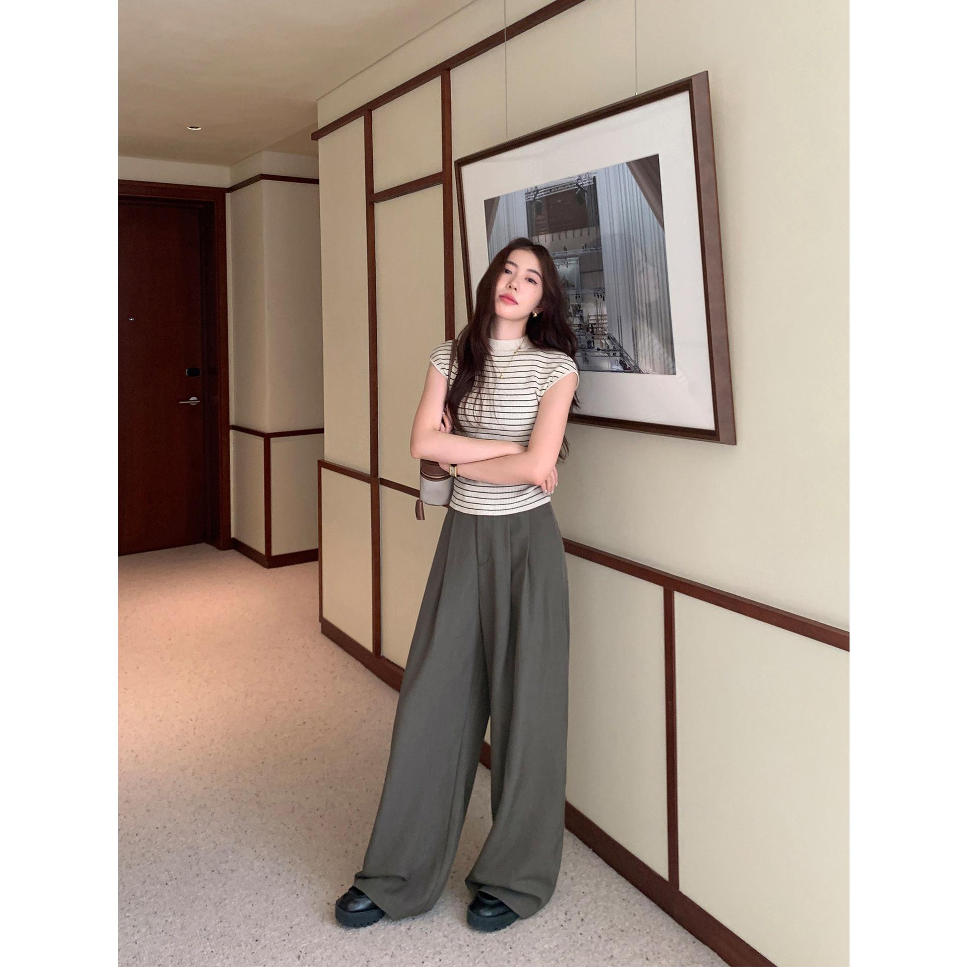 Pusumede Women s High-Waist Black Wide-Leg Casual Suit Pants Small