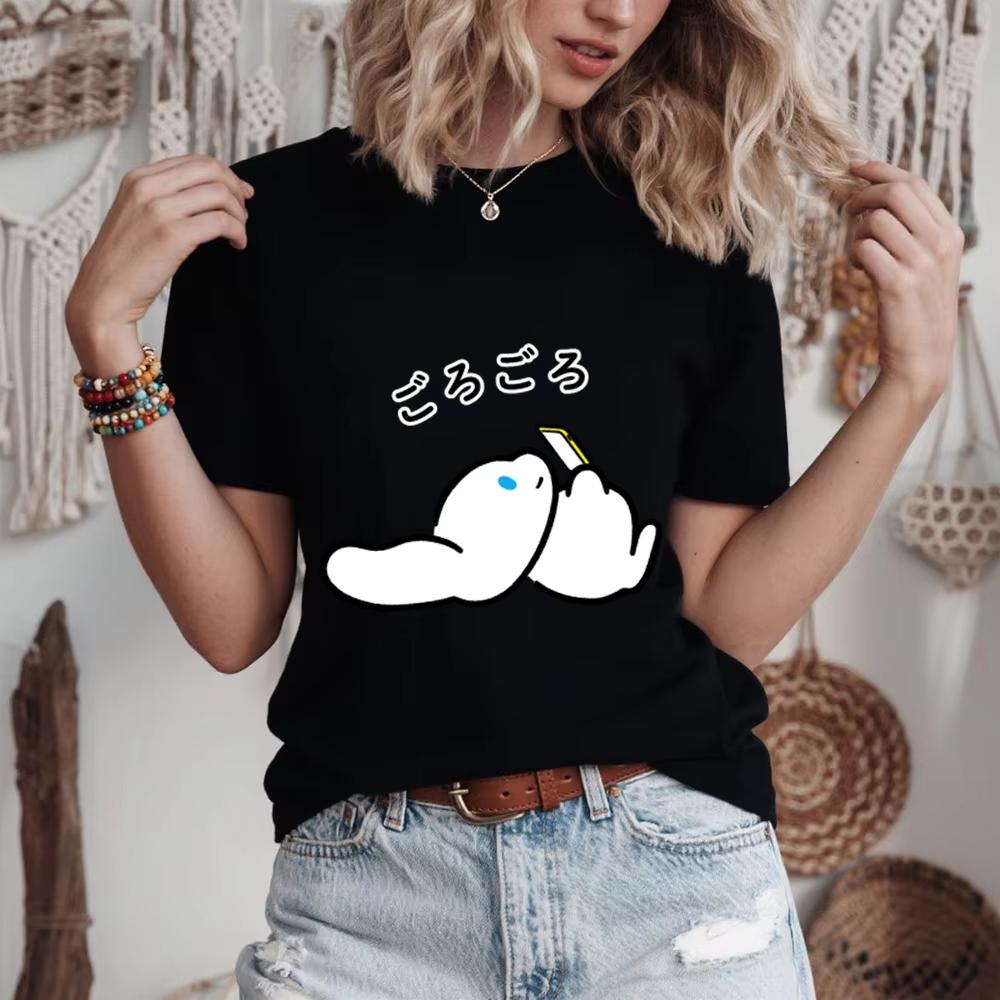 

2026 Summer Cinnamoroll Chilling Time Print Cotton T Shirt for Women Casual Soft Comfortable Everyday Top S