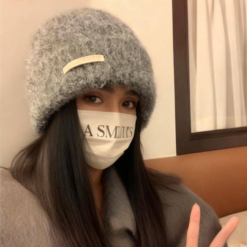 Autumn and Winter Big Head Circumference Knitted Beanie Winter Warm Ear Flap Cap for Couple Oversized Slouchy Gray Unisex Thermal Cold Weather